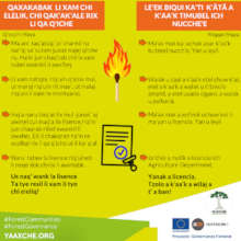 Fire poster in Mopan and Q'eqchi languages