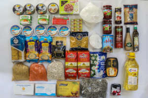 Contents of this year's box-food & a box of masks