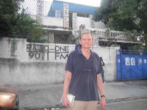 Internews' Mark Frohardt outside Radio One in Hait