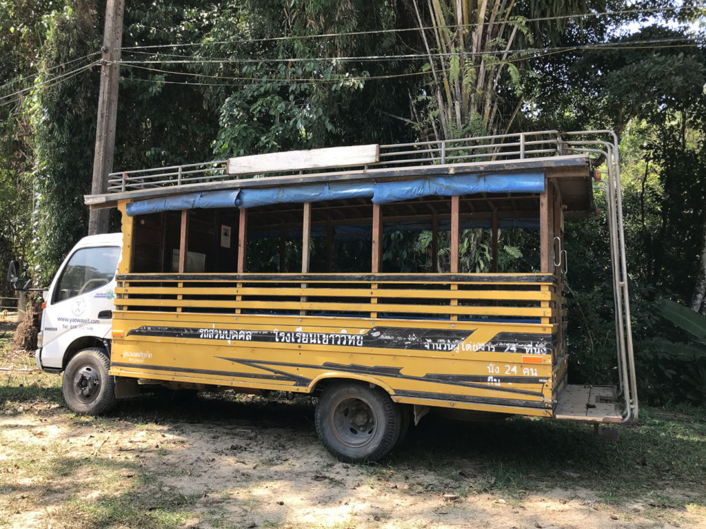 School truck waiting to be repaired