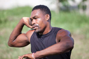 Josue Cajuste practising the Shot Put