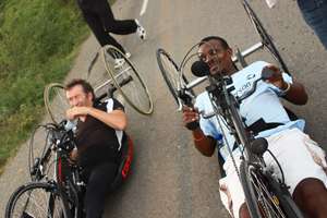 Hand cycle training for rehab patient Leon