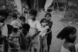 Kids lining up to get their meal for the day