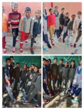 Happy children in their new shoes