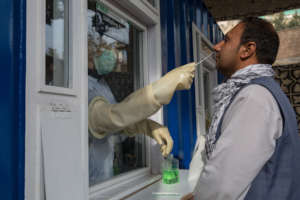 Swab sampling at Covid-19 testing Unit FMIC