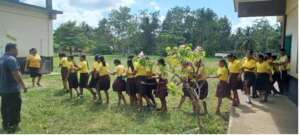 Students participating in fire drill