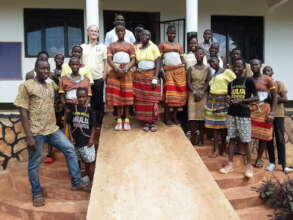 Youth after an online performance in the building