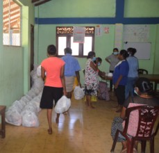 People picking up relief packs at a location