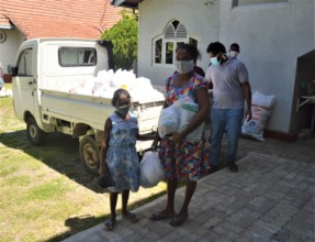 Armed with food for the family