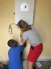 The team busy wiring in the array in Terat
