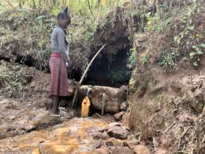 Girl fetching from unimproved water source