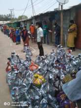Women waiting patiently in a queue