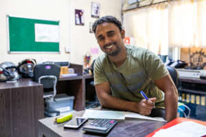 Amos helps out in the office and administration.