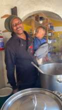 Even Bob the Cook can't resist a little cuddle.