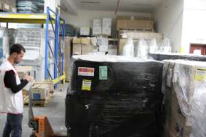 Donated pallets of PPE for Palestinian hospitals
