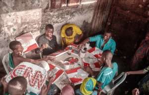 children painting together