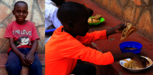 Walter and child enjoying lunch.