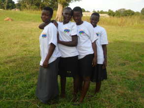 Students pose for a photo after receiving T-shirts