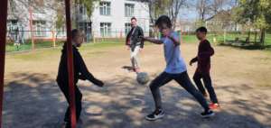 Playing football with mentors in Shymkent