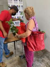 Participant receiving materials to develop garden