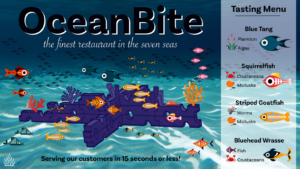 Reef Life marine restaurant infographic.