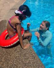 Elsie hard at work in the pool