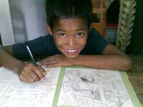 Street child with his workbook