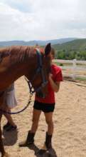 Molly and girl saying hi