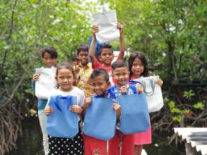Students receiving learning materials