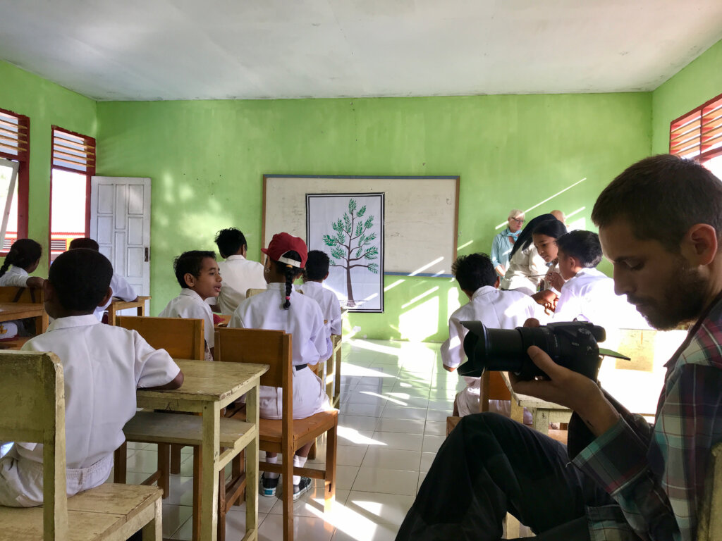 Filming in a local school