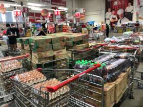 Food for 145 families with eggs, rice, ramen etc