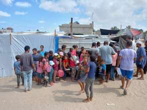 A large number of children gather every day