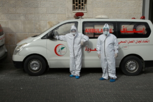 Al Awda Hospital crews with PPE