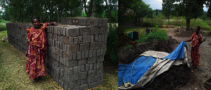 Allen standing next to her bricks