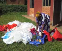 Veneranda organizing her party decorations