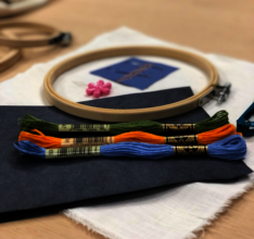 Parts of an embroidery kit