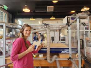 Steffi with some fresh off the CNC llama cutouts!