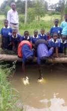 Ugandan students collecting water in class time