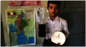 A student holds a MyLibrary digital library.