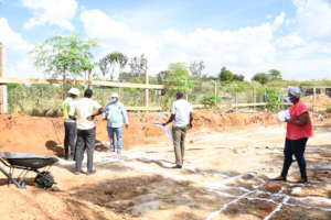 Architects and engineer study the building layout