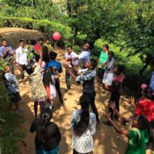 Students team building.