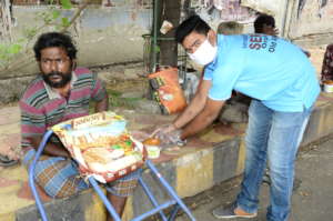 handicapped person homeless getting food sponsorsh