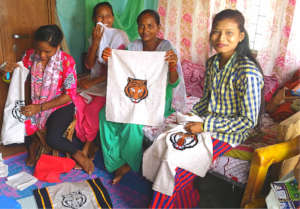 Alina and friends sell Tiger bags in Bardiya