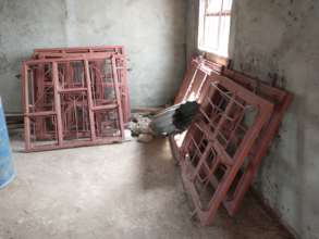 School window frames waiting for installation