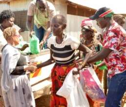 Elderly lady receiving our food hamper in Turkana