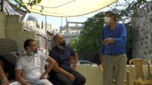 On the patio, Al Aqsa in the background