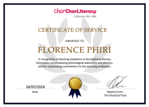 Example certificate presented to LST volunteers