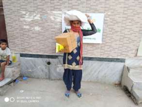 Woman with food packet