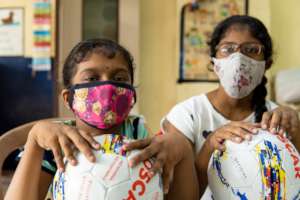 Children happy with their new sound balls