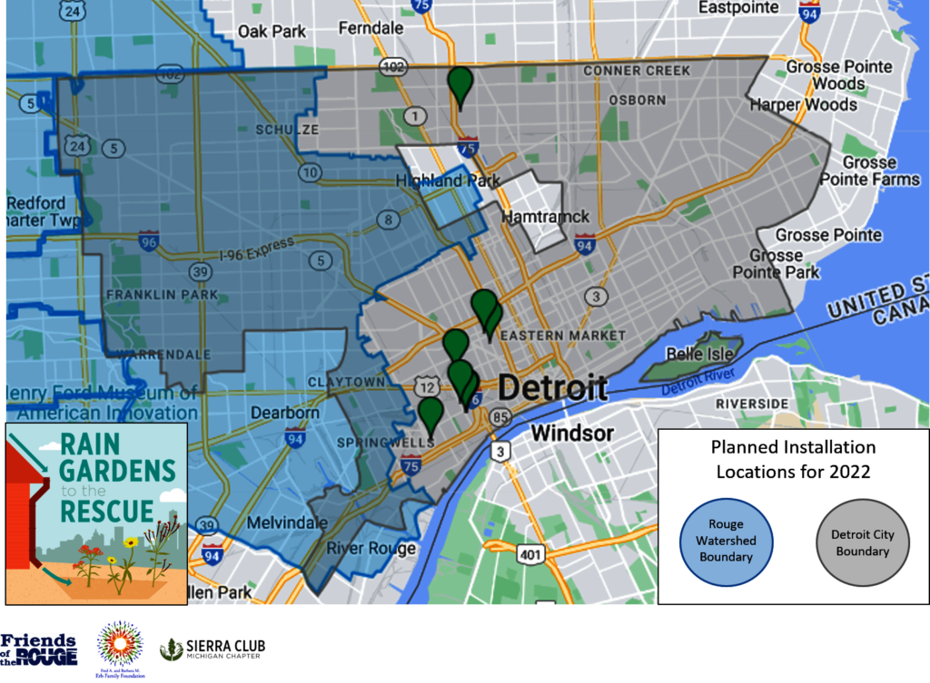Planned 2022 Rain Garden Locations in Detroit